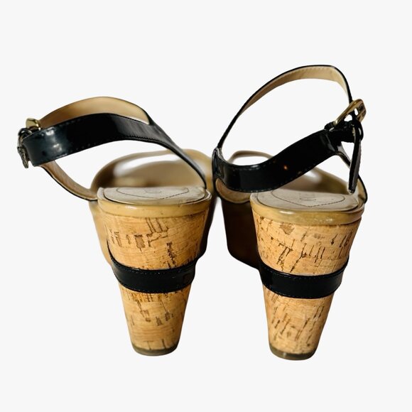 GUESS Cork Wedge Strappy Heels Black/Nude 7.5M - Picture 5 of 12